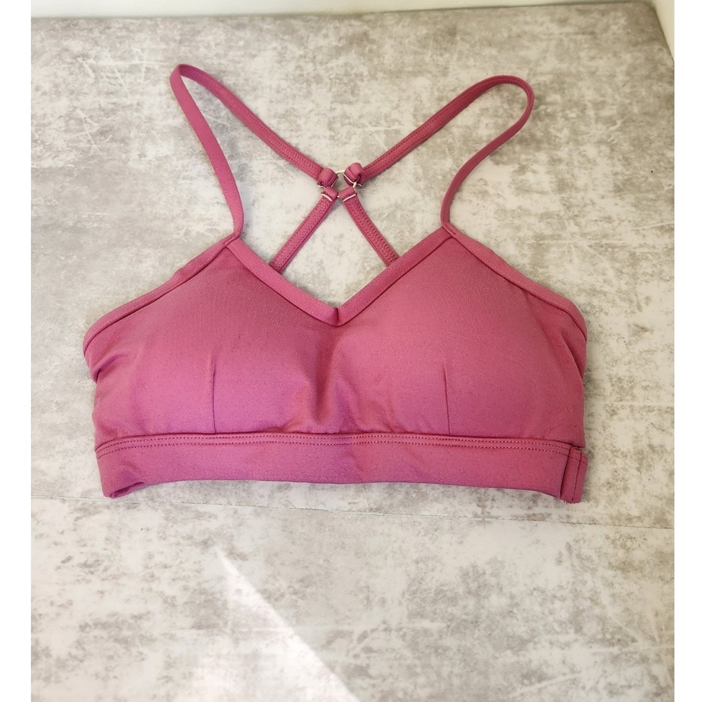 Bombshell Sportswear Womens Strappy Cross Back V-Neck Pink Sports Bra XS Active